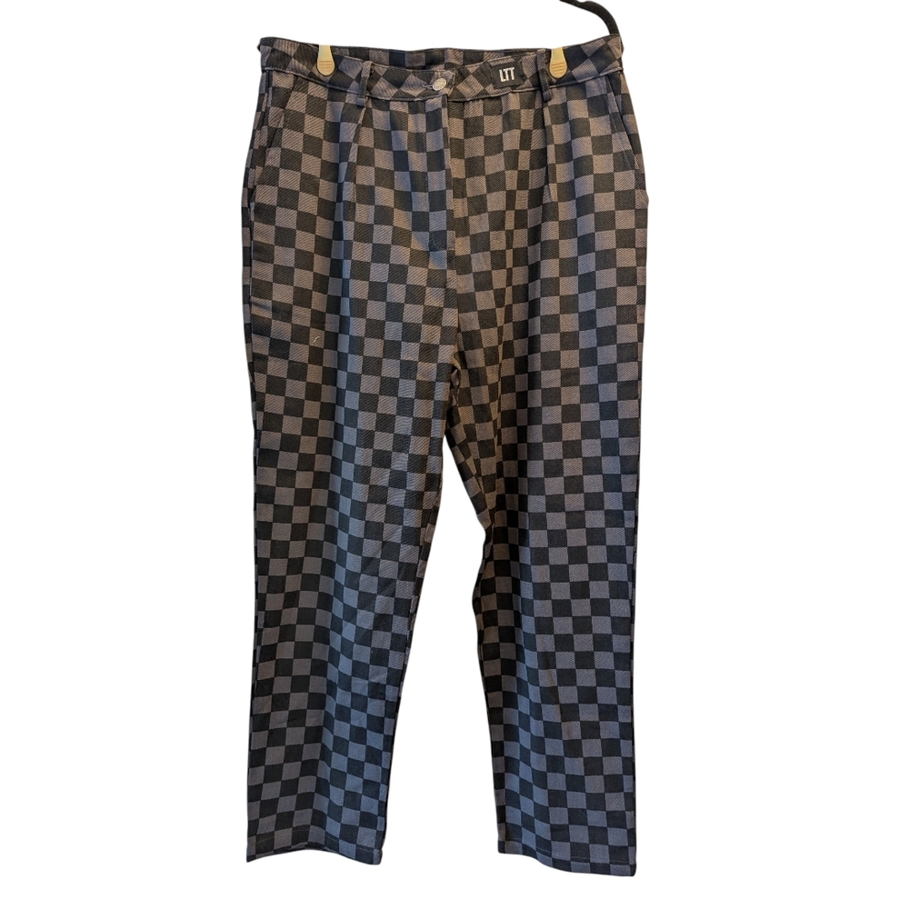 Love Too True Women's High Rise Checkered wide leg baggy Jeans - Black and Gray